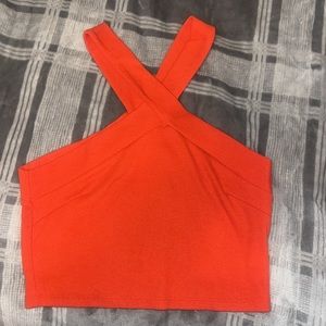 BURNT RED CROSS NECK CROP TOP